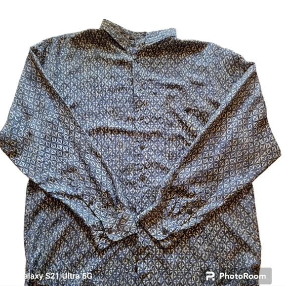Chiamare Silk Men's Long Sleeve Button Up Shirt Blue Patterned Size L - Picture 3 of 4